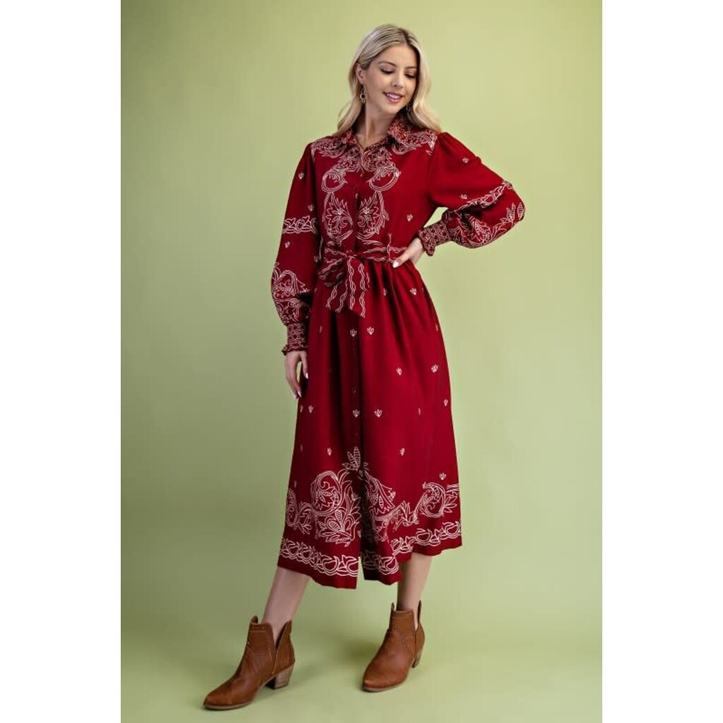Gigio Gigio Printed Midi Shirt Dress with Waist Tie