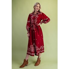 Gigio Gigio Printed Midi Shirt Dress with Waist Tie