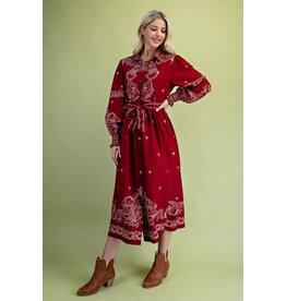 Gigio Printed Midi Shirt Dress with Waist Tie