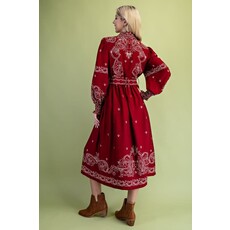 Gigio Gigio Printed Midi Shirt Dress with Waist Tie