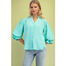 Gigio 3/4 Gathered Balloon Sleeve Blouse TG2142 - Bootery