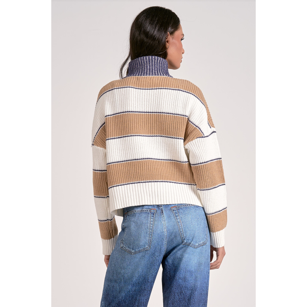 Elan Striped 1/4 Zip Sweater SWS11476 - Bootery Boutique