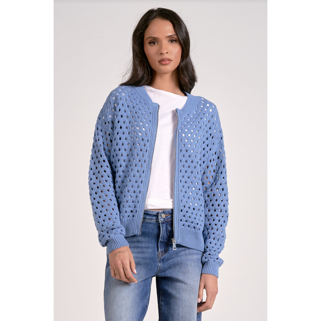 Elan Elan Crochet Zip Up Sweater