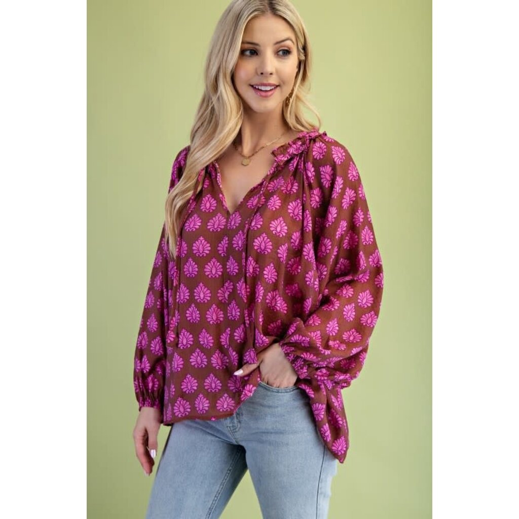 Gigio Gigio Printed Blouse with Adjustable Tie String