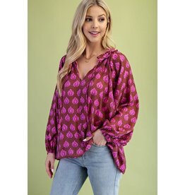 Gigio Printed Blouse with Adjustable Tie String