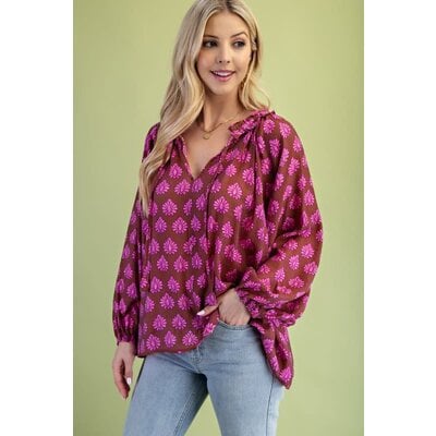 Gigio Printed Blouse with Adjustable Tie String