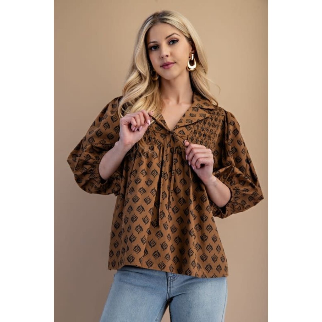 Gigio Gigio Printed Front Tie Blouse