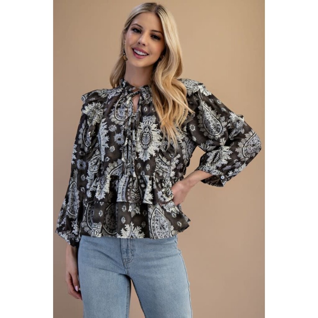 Gigio Gigio Vintage Paisley Tiered Ruffled Blouse