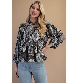 Gigio Vintage Paisley Tiered Ruffled Blouse