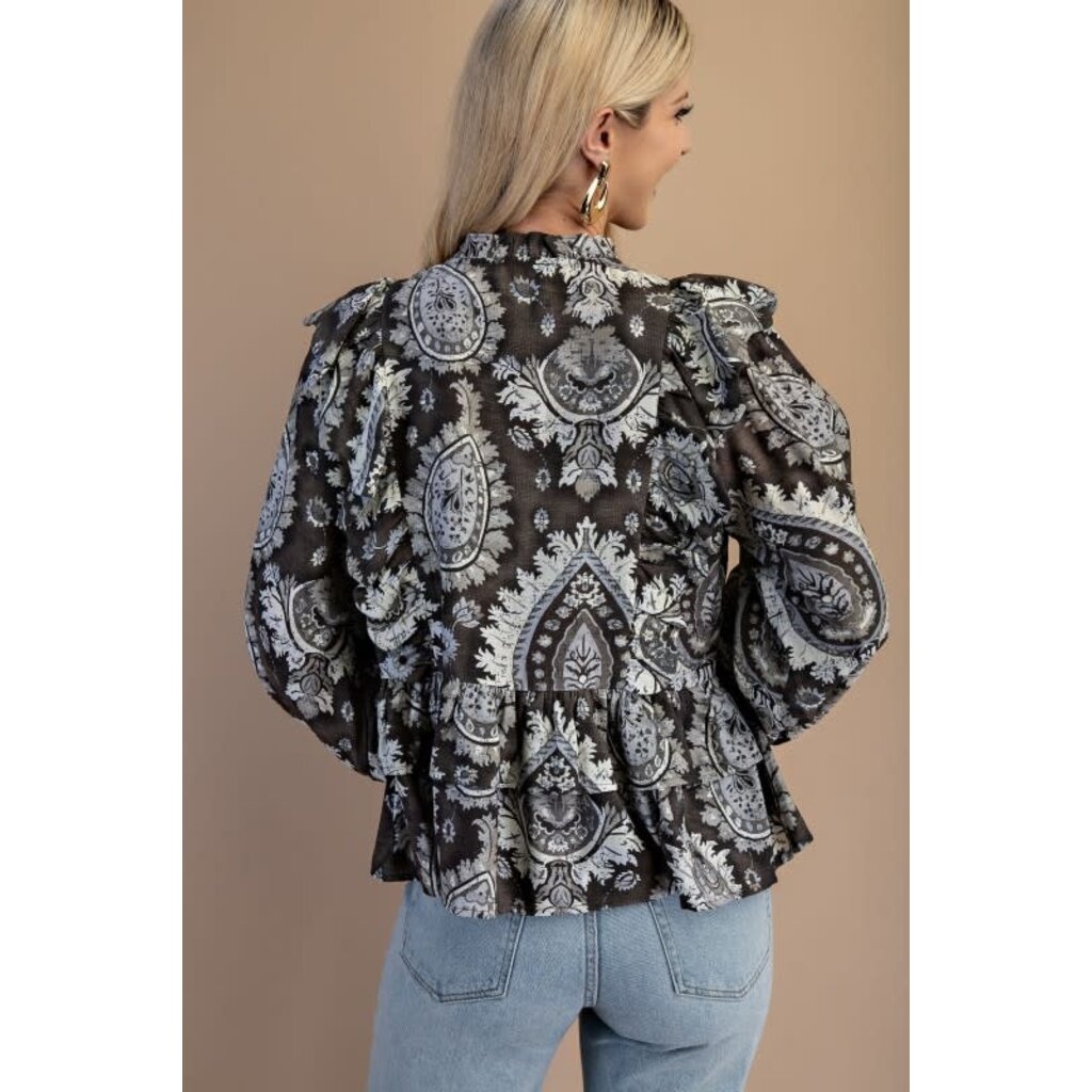 Gigio Vintage Paisley Tiered Ruffled Blouse TG1922 - Bootery