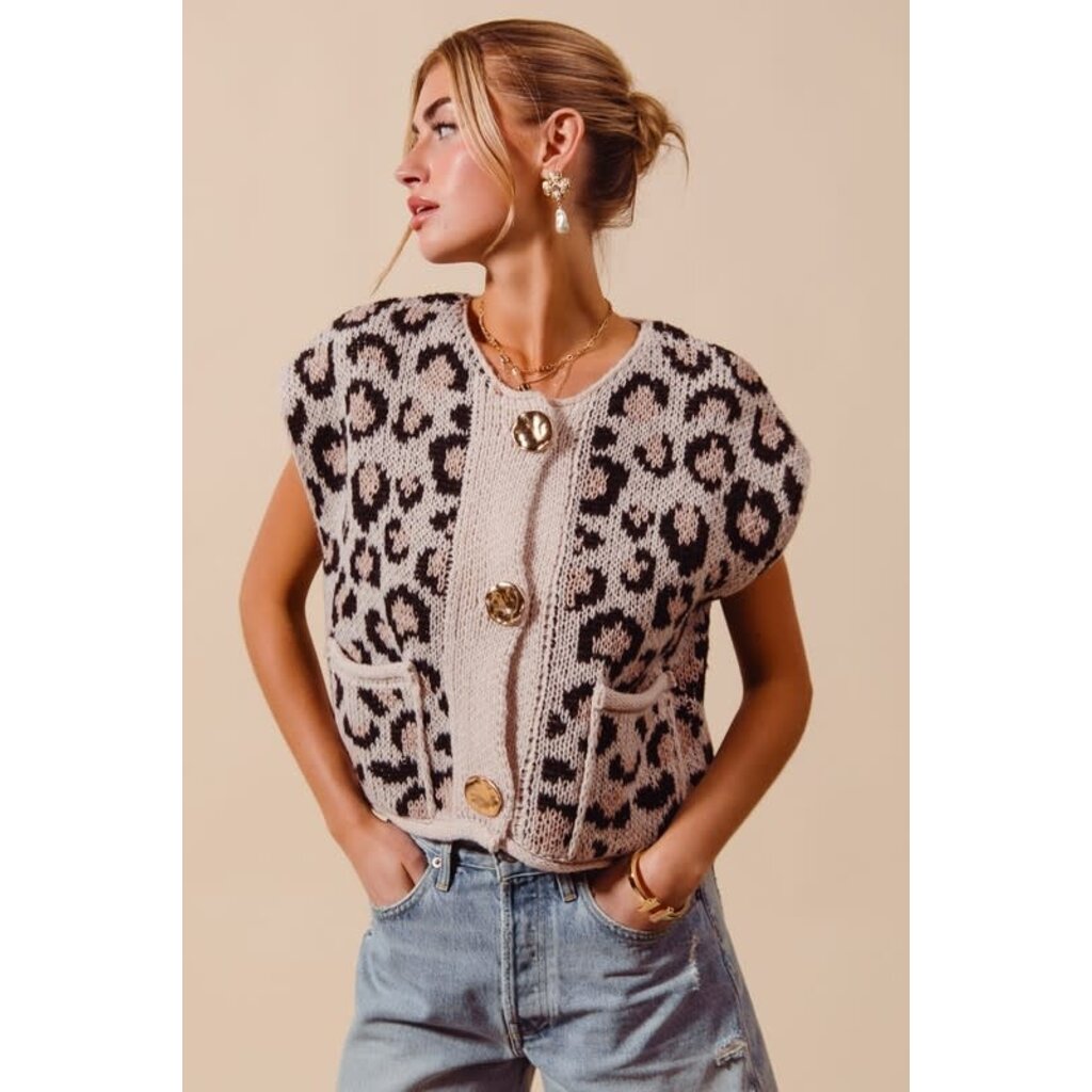 So Me So Me Animal Print Sweater Vest Top