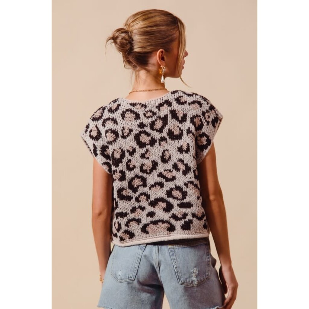 So Me So Me Animal Print Sweater Vest Top