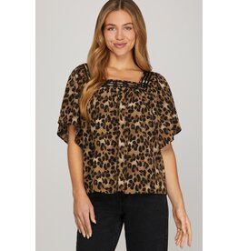 She + Sky Half Bell Sleeve Leopard Print Top