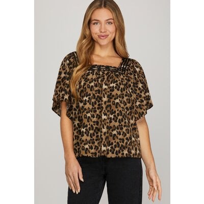 She + Sky Half Bell Sleeve Leopard Print Top
