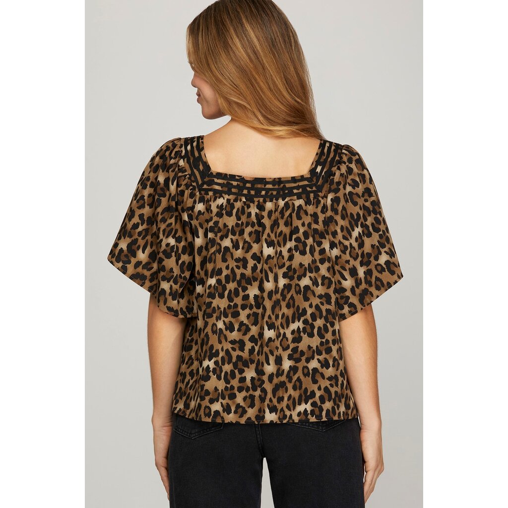 She + Sky She + Sky Half Bell Sleeve Leopard Print Top