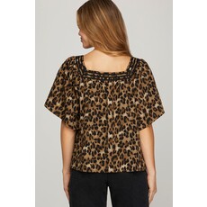 She + Sky She + Sky Half Bell Sleeve Leopard Print Top
