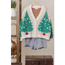 Mello Mello Merry Pine V Neck Knit Cardigan