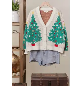 Mello Merry Pine V Neck Knit Cardigan
