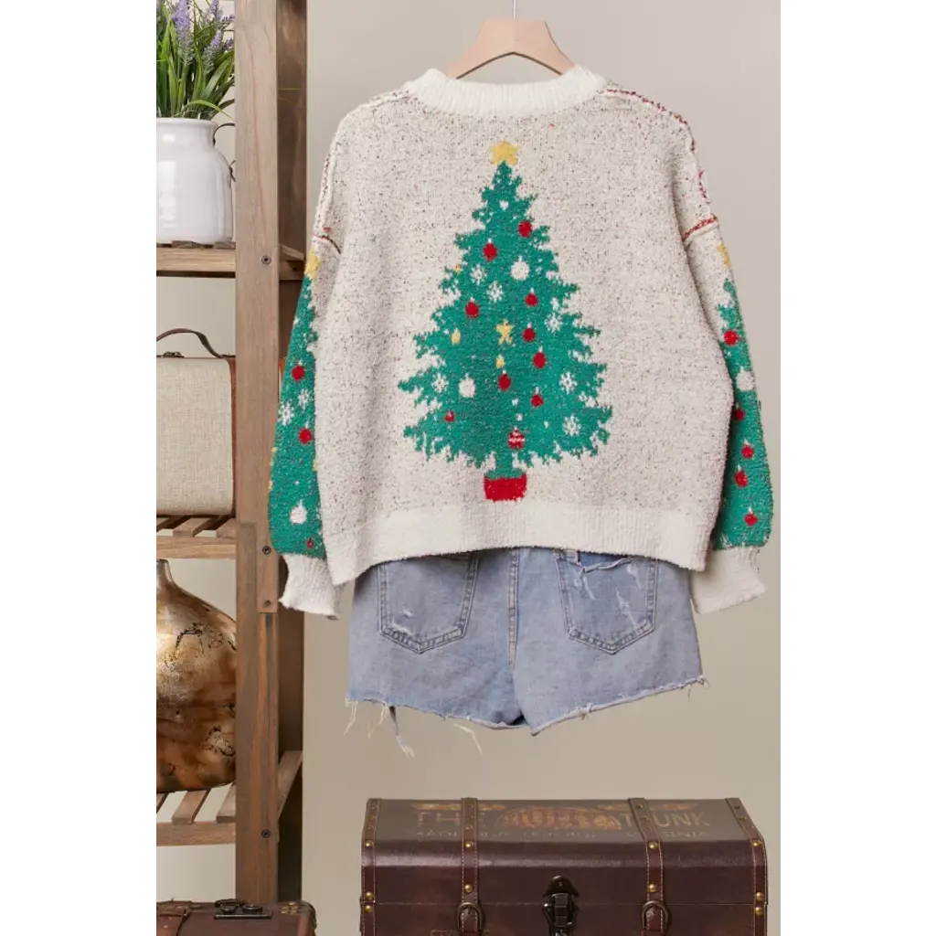 Mello Mello Merry Pine V Neck Knit Cardigan