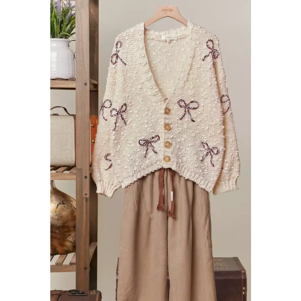 Mello Mello Ribbon Patch Popcorn Cardigan