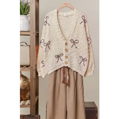 Mello Ribbon Patch Popcorn Cardigan