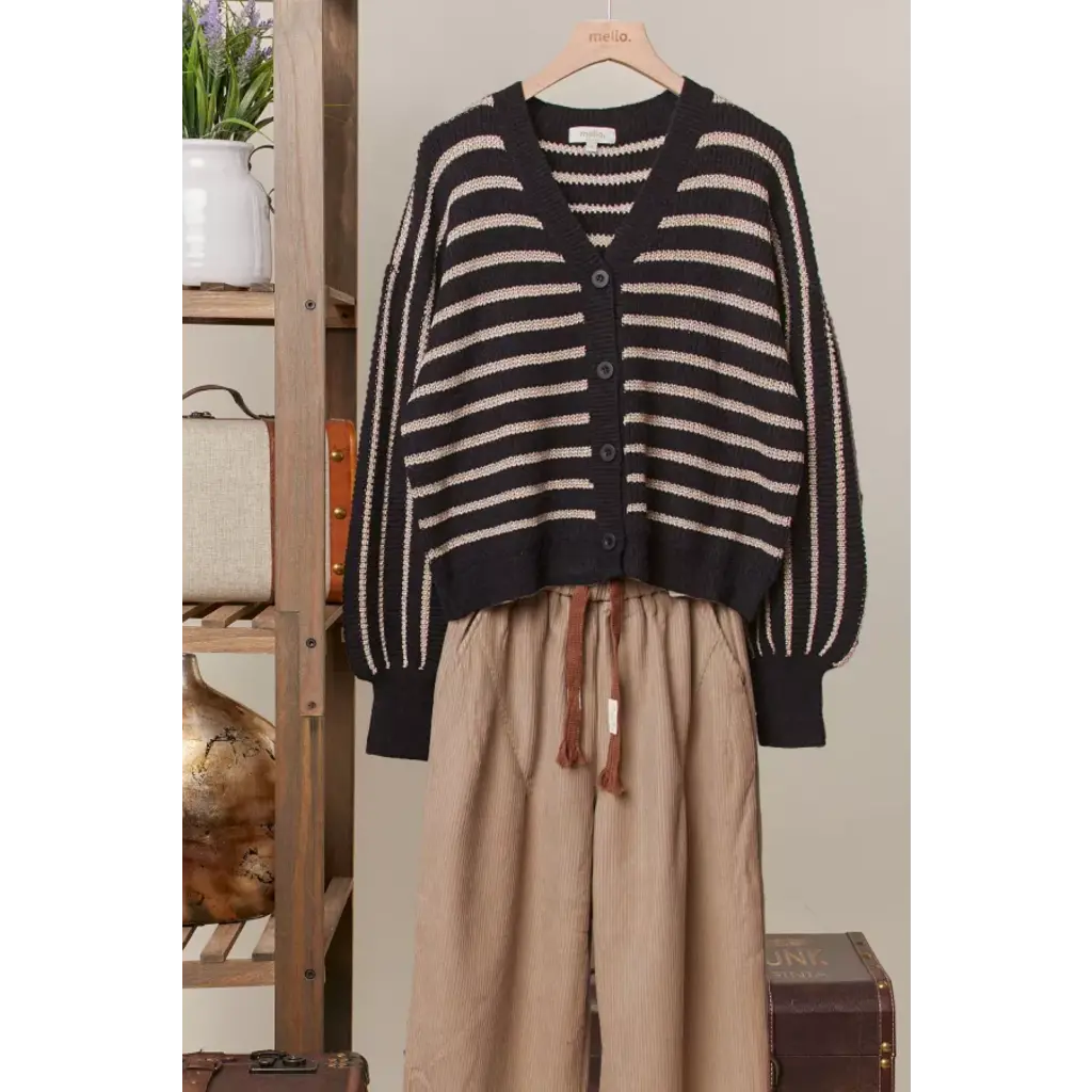 Mello Mello Gold Foil Stripe Knit Cardigan