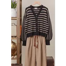 Mello Mello Gold Foil Stripe Knit Cardigan