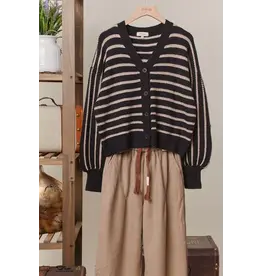 Mello Gold Foil Stripe Knit Cardigan
