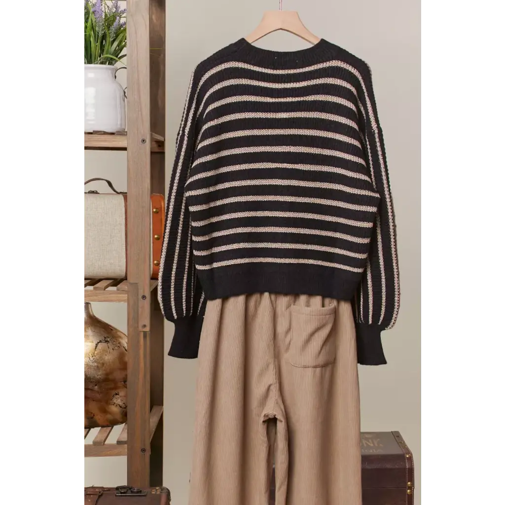 Mello Mello Gold Foil Stripe Knit Cardigan