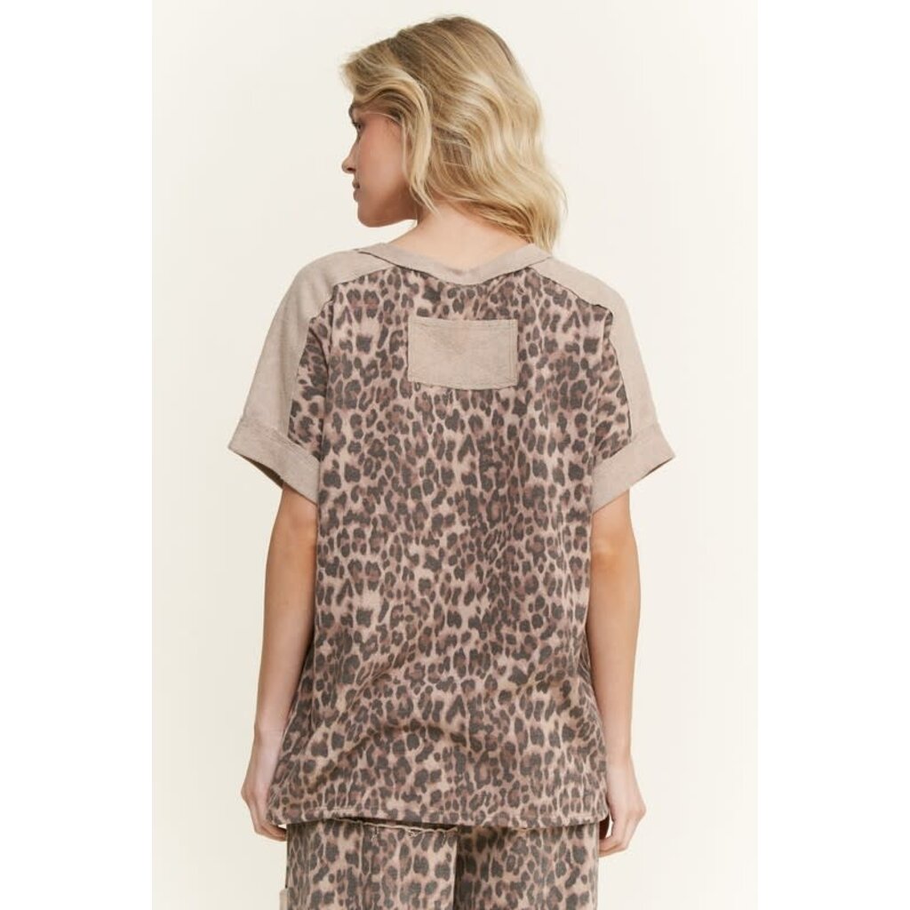 J. Her J. Her Mineral Wash Leopard Animal Print Shirt