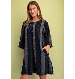 Gigio Frayed Textured Check Print Pleated Dress