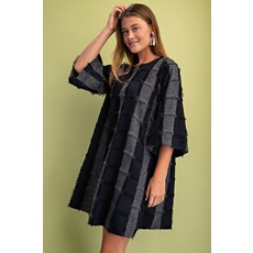 Gigio Gigio Frayed Textured Check Print Pleated Dress