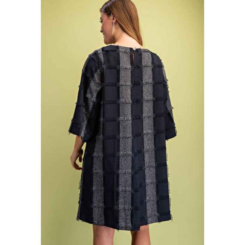 Gigio Gigio Frayed Textured Check Print Pleated Dress