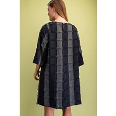 Gigio Gigio Frayed Textured Check Print Pleated Dress