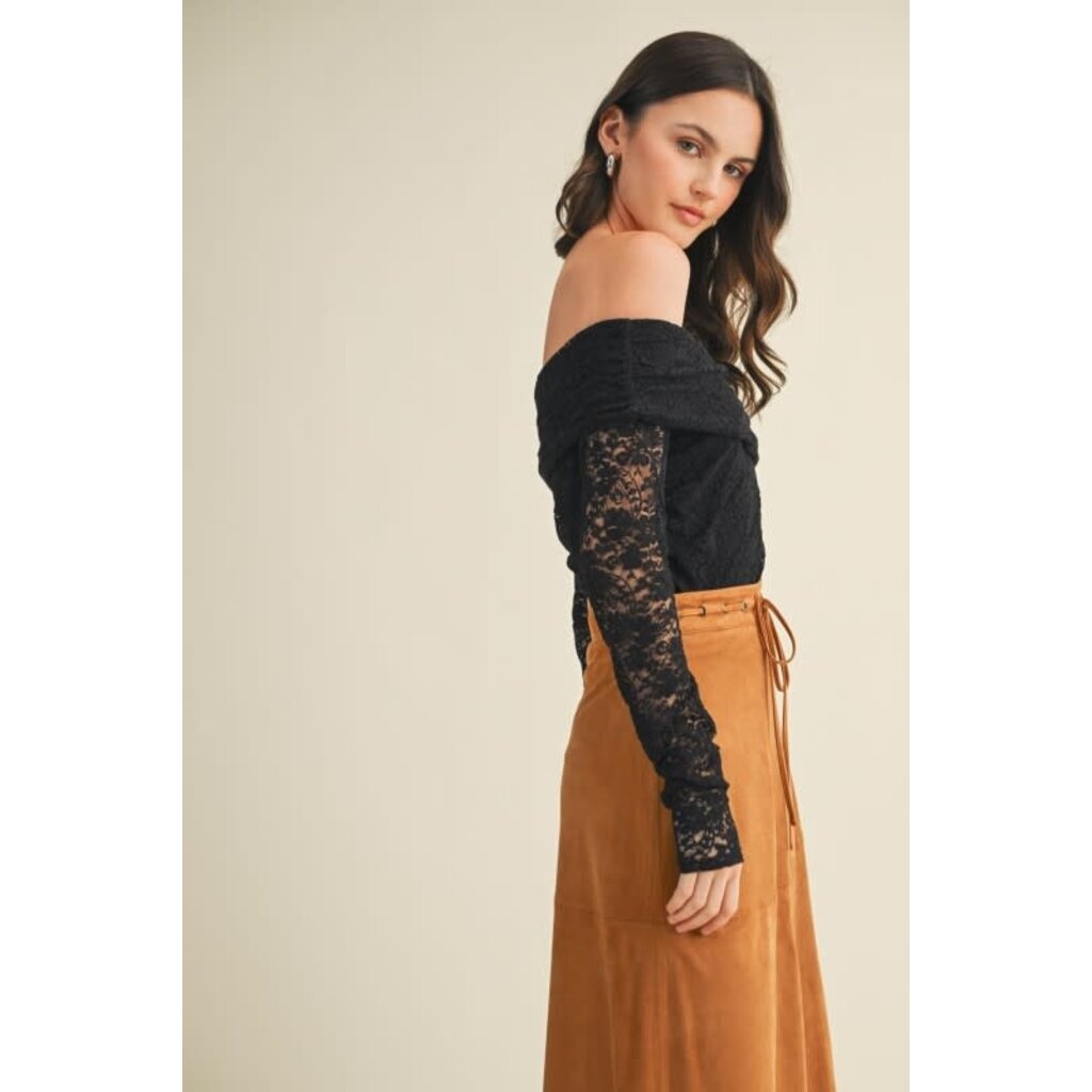 Mustard Seed Mustard Seed Scrunch Side Off Shoulder Lace Top