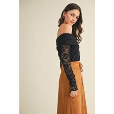 Mustard Seed Mustard Seed Scrunch Side Off Shoulder Lace Top