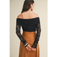 Mustard Seed Mustard Seed Scrunch Side Off Shoulder Lace Top