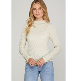 She + Sky Mock Neck Shine Knit Top