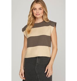 She + Sky Sleeveless Striped Sweater Top