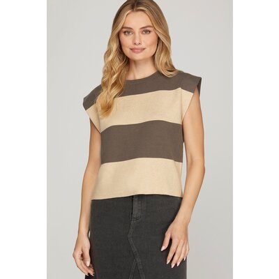 She + Sky Sleeveless Striped Sweater Top