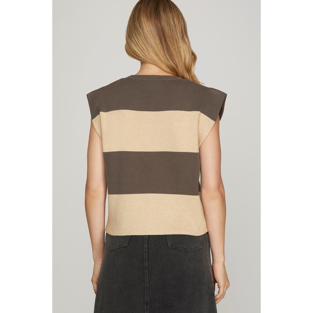 She + Sky She + Sky Sleeveless Striped Sweater Top