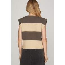 She + Sky She + Sky Sleeveless Striped Sweater Top