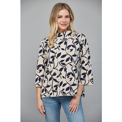 Fate Floral and Leaves Pattern Jacquard Knit Sweater