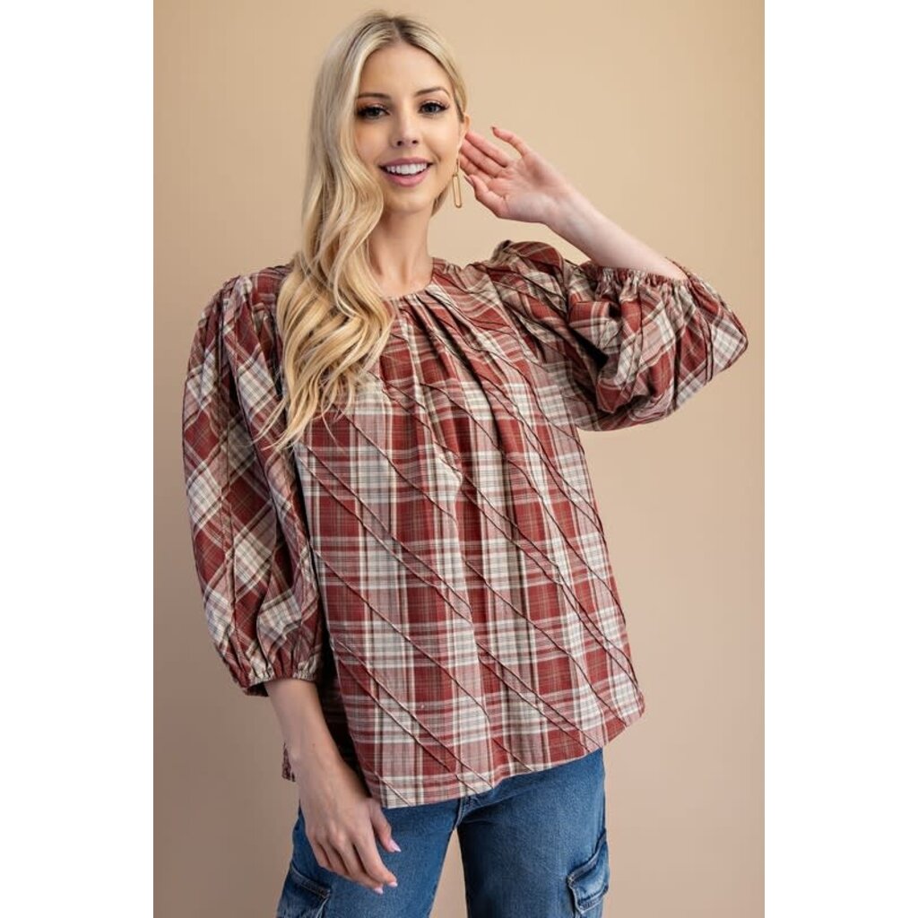 Gigio Gigio Pleated Plaid Top