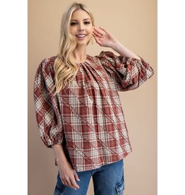 Gigio Pleated Plaid Top