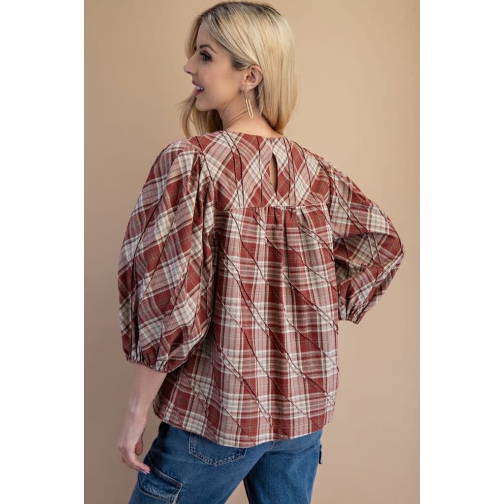 Gigio Gigio Pleated Plaid Top