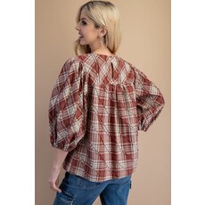 Gigio Gigio Pleated Plaid Top
