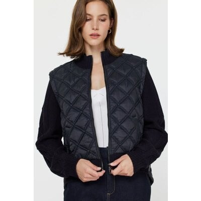 Current Air Quilted Sweater Mixed Media Jacket