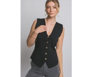 Love Tree Knit Vest Top with Gold Buttons 90338VN - Bootery
