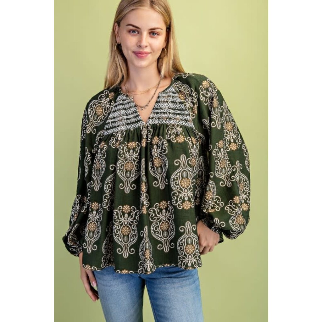 Gigio Gigio Printed Balloon Sleeve V Neck Blouse